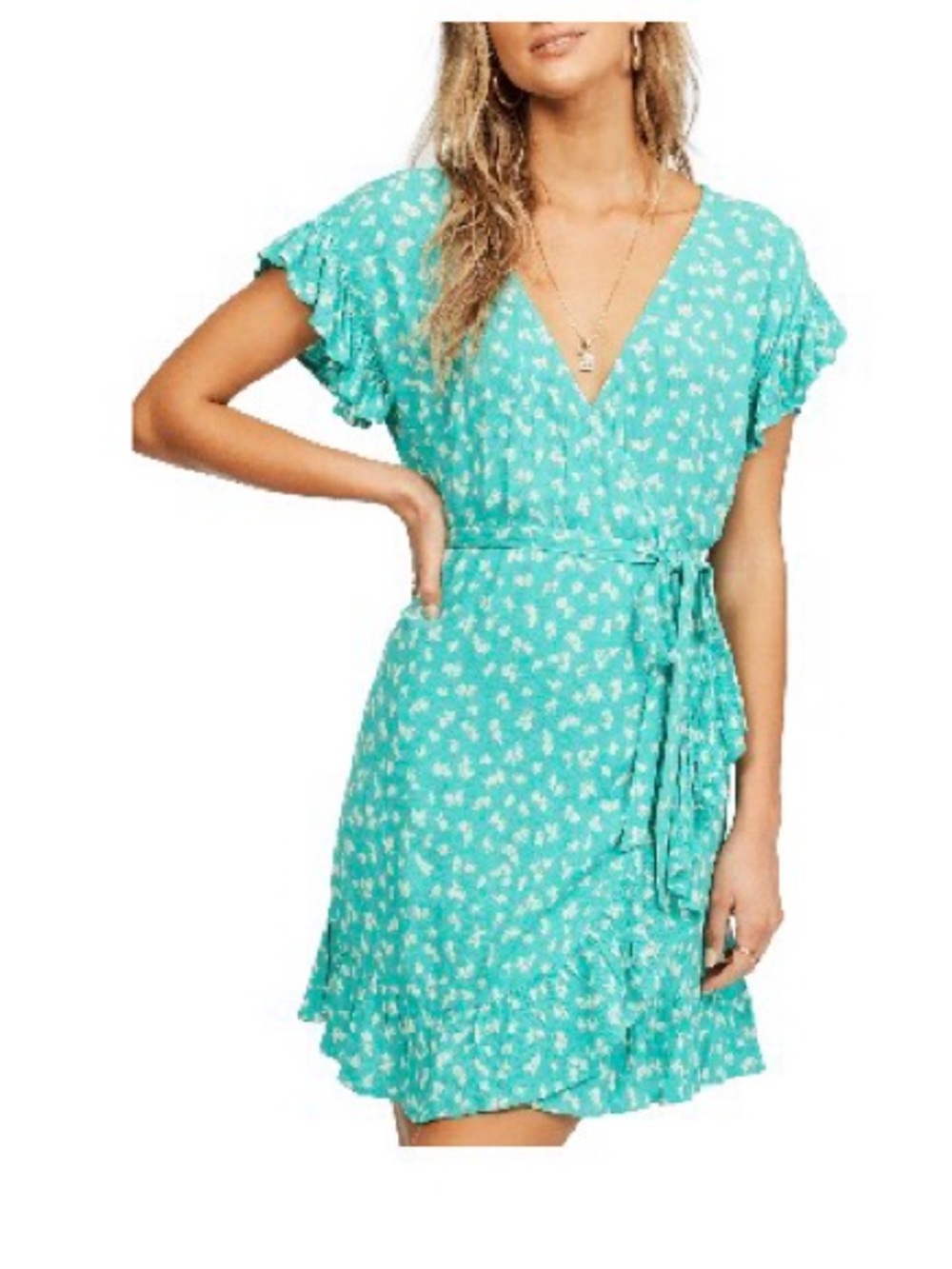 Billabong Teal Floral Wrap Mini Dress